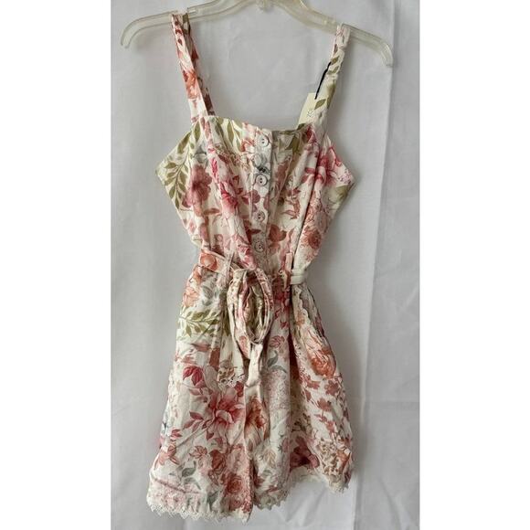 Rachel Zoe Floral Belted Romper Smocked Bodice Lace Trim NWT Size 2 - Picture 9 of 10